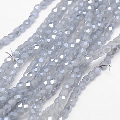 Gray Imitation Jade Electroplate Glass Beads Strands, Half Plated, Faceted, Cube, Gray, 4x4x4mm, Hole: 1mm, about 100pcs/strand, 15.7 inch