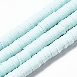 Light Cyan Handmade Polymer Clay Beads Strands, for DIY Jewelry Crafts Supplies, Heishi Beads, Disc/Flat Round, Light Cyan, 8x0.5~1mm, Hole: 2mm, about 350~387pcs/strand, 15.75 inch~16.14 inch(40~41cm)