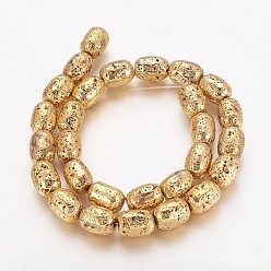 Golden Plated Electroplated Natural Lava Rock Beads Strands, Long-Lasting Plated, Column, Golden Plated, 14x10~10.5mm, Hole: 1mm, about 28pcs/strand, 15.55 inch(39.5cm)