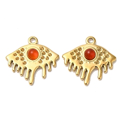 Red Agate Ion Plating(IP) 316 Stainless Steel Melting Eye Pendant Rhinestone Settings, with Natural Red Agate, Real 24K Gold Plated, Fit for 1mm Rhinestone, 19x20x4mm, Hole: 1.6mm