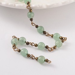 Green Aventurine Round Natural Gemstone Handmade Beaded Chains, Unwelded, with Brass Findings, Antique Bronze, 6mm, about 58pcs/strand, 39.3 inch