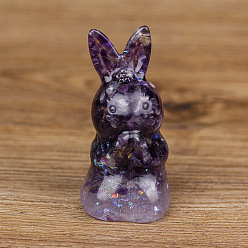 Amethyst Resin Home Display Decorations, with Sequin and Natural Amethyst Chips Inside, Rabbit, 40x40x73mm