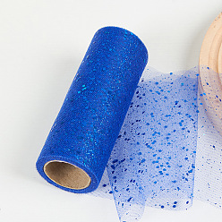 Blue 10 Yards Sparkle Polyester Tulle Fabric Rolls, Deco Mesh Ribbon Spool with Paillette, for Wedding and Decoration, Blue, 5-7/8 inch(150mm)