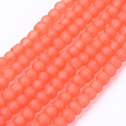 Orange Red Transparent Glass Bead Strands, Frosted, Round, Orange Red, 6mm, Hole: 1.3~1.6mm, about 140pcs/strand, 31.4 inch