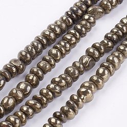 Pyrite Natural Pyrite Bead Strands, Nuggets, 7~8x3~8mm, Hole: 1mm, about 82pcs/strand, 15.3~15.7 inch
