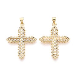 Настоящее золото 16K Религиозные латунные подвески с микропаве из прозрачного кубического циркония, крест прелести, реальный 16 k позолоченный, 33x25.5~26x2.5 мм, отверстие : 4.5x3.5 мм