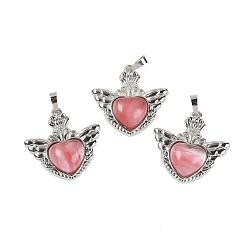 Вишневый Кварц Вишневое из кварцевого стекла подвески, с реечной обшивкой латунными выводами, платина, без кадмия и без свинца, сердце, 33x32.5x6.5 мм, отверстие : 5x8 мм