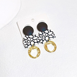 the circle Geometric Earrings Polymer Pottery Leaf Circle Earrings Women's Contrast Color Hollow Earrings