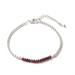 Garnet Natural Garnet Beaded Bracelets, with 304 Stainless Steel Rolo Chain, 7.48 inch(190mm)