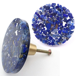 Lapis Lazuli Natural Lapis Lazuli & Resin Box Handles, Cabinet Knobs, Flat Round, 60x28mm