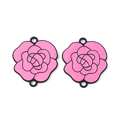 Pink Spray Painted Alloy Connector Charms, Flower, Pink, 34x29.5x2mm, Hole: 3mm