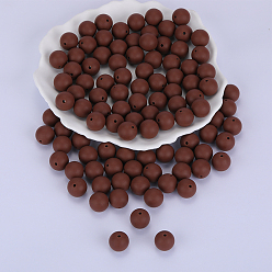 Кокосово-Коричневый Круглые силиконовые фокусные бусины, жевательные бусины для чайников, DIY уход за ожерельем, кокосового коричневый, 15 мм, отверстие : 2 мм