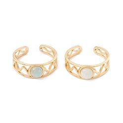 Flower Amazonite Полукруглое открытое кольцо-манжета с натуральным цветком амазонита, ионное покрытие (ip) 304 волновое кольцо из нержавеющей стали для женщин, золотые, размер США 7 1/4 (17.5 мм)