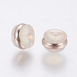 Rose Gold Silicone Ear Nuts, Earring Backs, with Brass Findings, Rose Gold, 7x5mm, Hole: 0.7mm