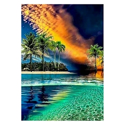 Prussian Blue Beach Scenery DIY Diamond Painting Kit, Including Resin Rhinestones Bag, Diamond Sticky Pen, Tray Plate and Glue Clay, Prussian Blue, 300x200mm
