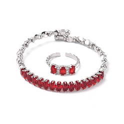 (123L) Белый крем непрозрачный блеск Овальные латунные браслеты-манжеты и кольца с микропаве из кубического циркония для женщин, стойки покрытие, платина, огнеупорный кирпич, браслет: 7ширина мм, внутренний диаметр: 59.5x55 мм