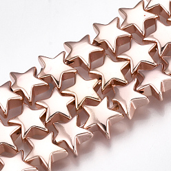 Rose Gold Plated Electroplate Non-magnetic Synthetic Hematite Beads Strands, Star, Rose Gold Plated, 8x8.5x3.5mm, Hole: 1mm, about 67pcs/strand, 15.9 inch