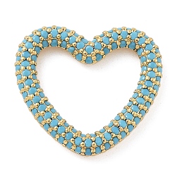 Светло-Голубой Стойка покрытие латунь микропаве кубический цирконий сердце соединительные кольца, долговечный, без свинца и без кадмия, реальный 18 k позолоченный, Небесно-голубой, 20x21.5x3 мм, внутренний диаметр: 14.5x15.5 мм