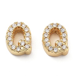 Letter Q Покрытие стойки латунь микропаве прозрачные кубические циркониевые бусины, долговечный, без кадмия и без свинца, реальный 18 k позолоченный, Буква Q, 8~9x4~9x3 мм, отверстие : 0.8 мм