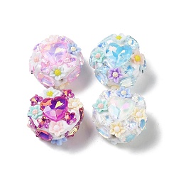 Mixed Color Polymer Clay Rhinestone Beads, with Resin, Flat Round with Heart, Mixed Color, 25.5x26x17mm, Hole: 1.6mm