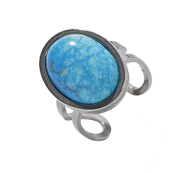 Говлит Овальные перстни из натурального говлита, 304 открытые манжеты из нержавеющей стали для женщин, овальный : 21.5x16.5 mm, внутренний диаметр: регулируемый