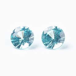 Cyan Cubic Zirconia Pointed Back Cabochons, Diamond, Faceted, Cyan, 5x3mm