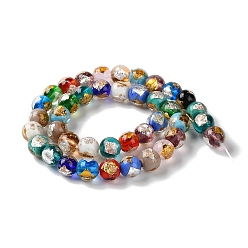 Colorful Handmade Gold & Silver Foil Lampwork Beads, Round, Colorful, 12mm, about 33pcs/strand, 15.59 inch(39.6cm)