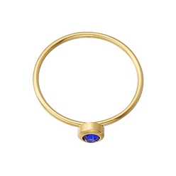 Blue Glass Flat Round Finger Ring, Golden Stainless Steel Ring, Blue, Inner Diameter: 18.2mm