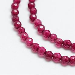 Medium Violet Red Natural Agate Bead Strands, Dyed, Faceted, Round, Medium Violet Red, 2mm, Hole: 0.5mm, about 180pcs/strand, 15.35 inch