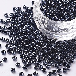 Black 12/0 Glass Seed Beads, Metallic Colours, Black, 2mm, Hole: 1mm, about 30000pcs/pound