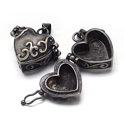 Gunmetal Carved Heart Rack Plating Brass Prayer Box Pendants, Wish Box, Gunmetal, 20x22x12mm, Hole: 5x3mm