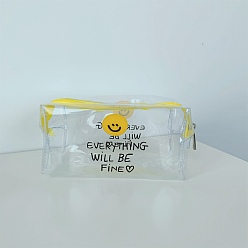 Желтый Прозрачные косметические сумки из пвх, Водонепроницаемые косметички с улыбающимся лицом на молнии и поясом, прямоугольные, желтые, 19x10x9 см
