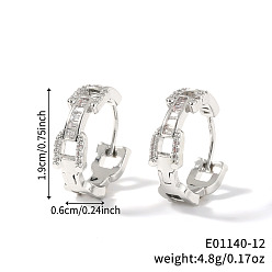 Прозрачный Модные серьги-кольца из латуни с кубическим цирконием, цепочка-оберег, платина, прозрачные, 19x6 мм