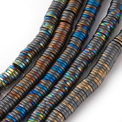 Mixed Color Electroplated Non-magnetic Synthetic Hematite Beads Strands, Half Plated, Heishi Beads, Flat Round/Disc, Mixed Color, 7.5~8x2mm, Hole: 1mm, about 380pcs/strand, 14.96 inch(38cm)