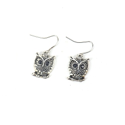 Antique Silver Tibetan Style Alloy Dangle Earrings, Retro Cartoon Owl Doctor Earring for Women , Antique Silver, Owl: 20x15mm
