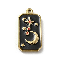 Black 304 Stainless Steel Pendants, with Enamel, Rectangle with Tarot Pattern, Golden, Moon, 25.5x13x3mm, Hole: 2mm