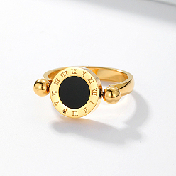 Golden Roman Numerals Brass Finger Ring, Flat Round Signet Ring, Golden, Inner Diameter: 19mm