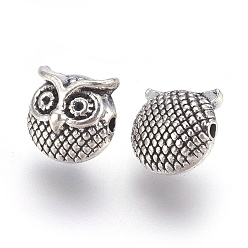 Antique Silver Tibetan Style Alloy Beads, Owl, Antique Silver, 11x11x8mm, Hole: 1.6mm