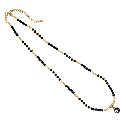 C-N220001A Bohemian Luxe Gold Beaded Crystal Eye Necklace with Oil Drops