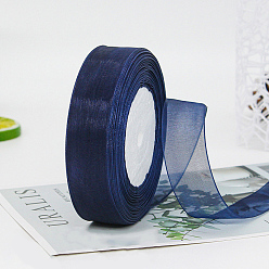 Midnight Blue Polyester Organza Ribbon, for Christmas Decoration, Midnight Blue, 1 inch(25mm), about 49.21 Yards(45m)/Roll
