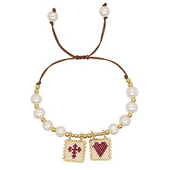 ZZ-B230001I Bohemian Style Single Color Beaded Love Cross Freshwater Pearl Bracelet for Women