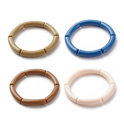 Couleur Mélangete Bracelet extensible perlé en tube incurvé acrylique couleur bonbon pour femme, couleur mixte, diamètre intérieur: 2-1/8 pouce (5.3 cm)