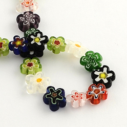 Mixed Color Flower Handmade Millefiori Glass Beads Strands, Mixed Color, 10~13x10~13x4.5mm, Hole: 1mm, about 32pcs/strand, 14.5 inch