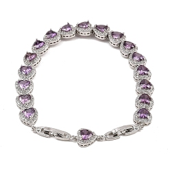 Фиолетовый Теннисные браслеты из платиновой латуни с микропаве из кубических цирконий, браслеты для женщин, сердце, с группы часы застежками, долговечный, фиолетовые, 8-7/8 дюйм (22.5 см)