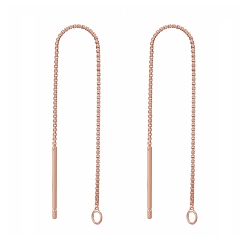 Rose Gold 925 Sterling Silver Stud Earring Findings, Ear Threads, Box Chains, Rose Gold, 68~70x0.65mm, Hole: 1~2mm