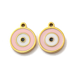 Pink 304 Stainless Steel Charms, with Enamel, Evil Eye Charms, Real 14K Gold Plated, Pink, 10x8x1mm, Hole: 1mm