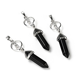 Obsidian Natural Obsidian with Brass Pendants, Cadmium Free & Lead Free, Bullet Shaped, 65~70mm, Hole: 4.6mm