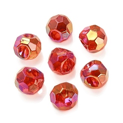 Red UV Plating Rainbow Iridescent Acrylic European Beads, Faceted, Large Hole Beads, Round, Red, 15.5x15.5mm, Hole: 4mm