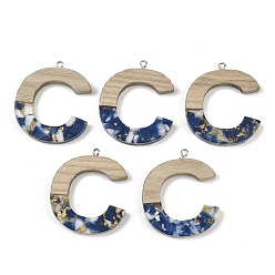 Letter C Кулоны из непрозрачной смолы и дерева, буквы, с платиновой петлей, буква С, 37.5~45x11~53x6 мм, отверстие : 2 мм