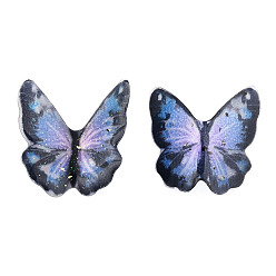 Cornflower Blue Transparent Epoxy Resin Cabochons, with Glitter Powder and Gold Foil, Butterfly, Cornflower Blue, 22~23x21.5~24.5x3~6mm
